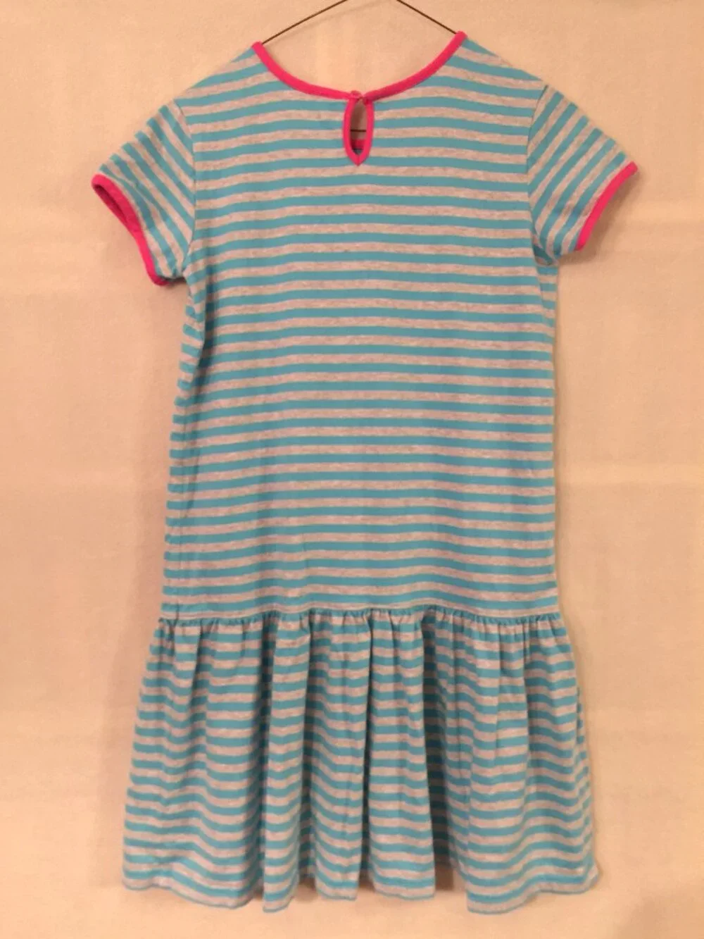Hanna Andersson 150 blue grey striped circles appliqué short sleeve dress